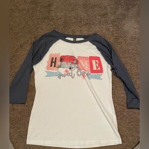 District Long Sleeve Raglan Shirt - White and Gray with Graphic